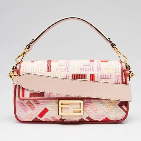 Fendi Pink/Red FF Cotton Canvas Medium Baguette Bag - 8BR600 - Picture 1 of 12